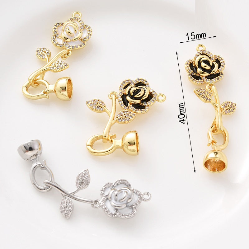 Enamel Camellia Clasp Set