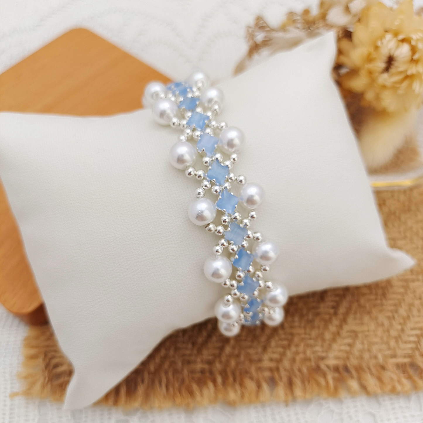 【No.64】DIY Bracelet Kit – French Court with Pearls & Cat Eye Square Beads