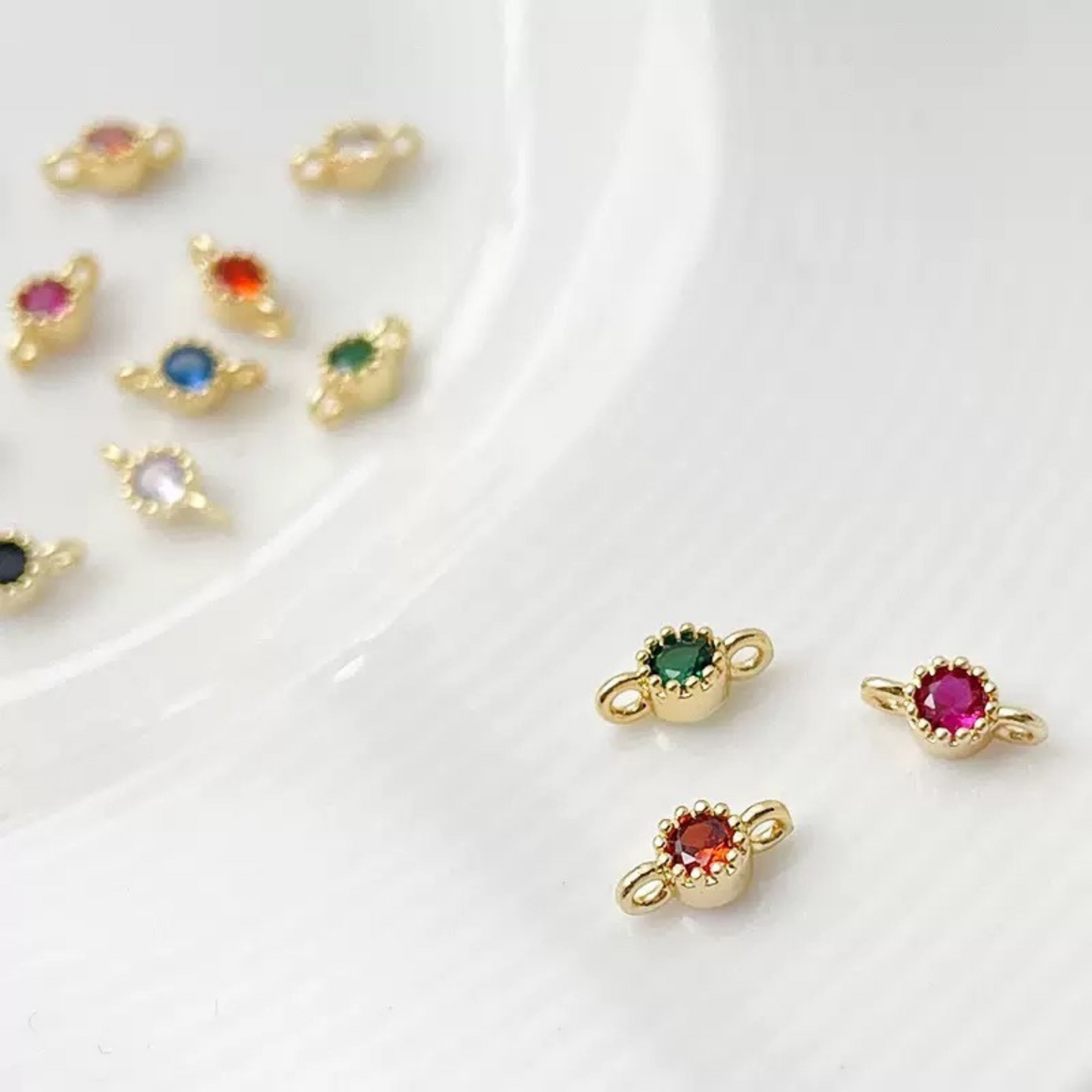 【E01】10pcs 4mm Double-Hole CZ Spacer Beads – Gold Plated, High-Color-Fast, DIY Jewelry Connectors