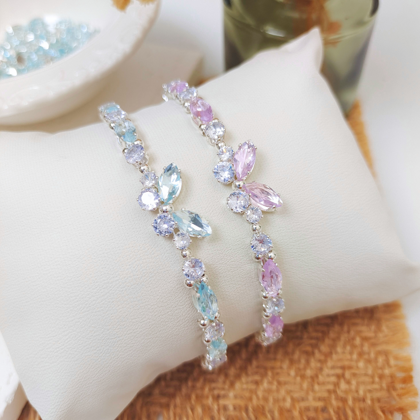 No.36 Handmade Little Butterfly Bracelet with Zircon Crystals – Finished Jewelry