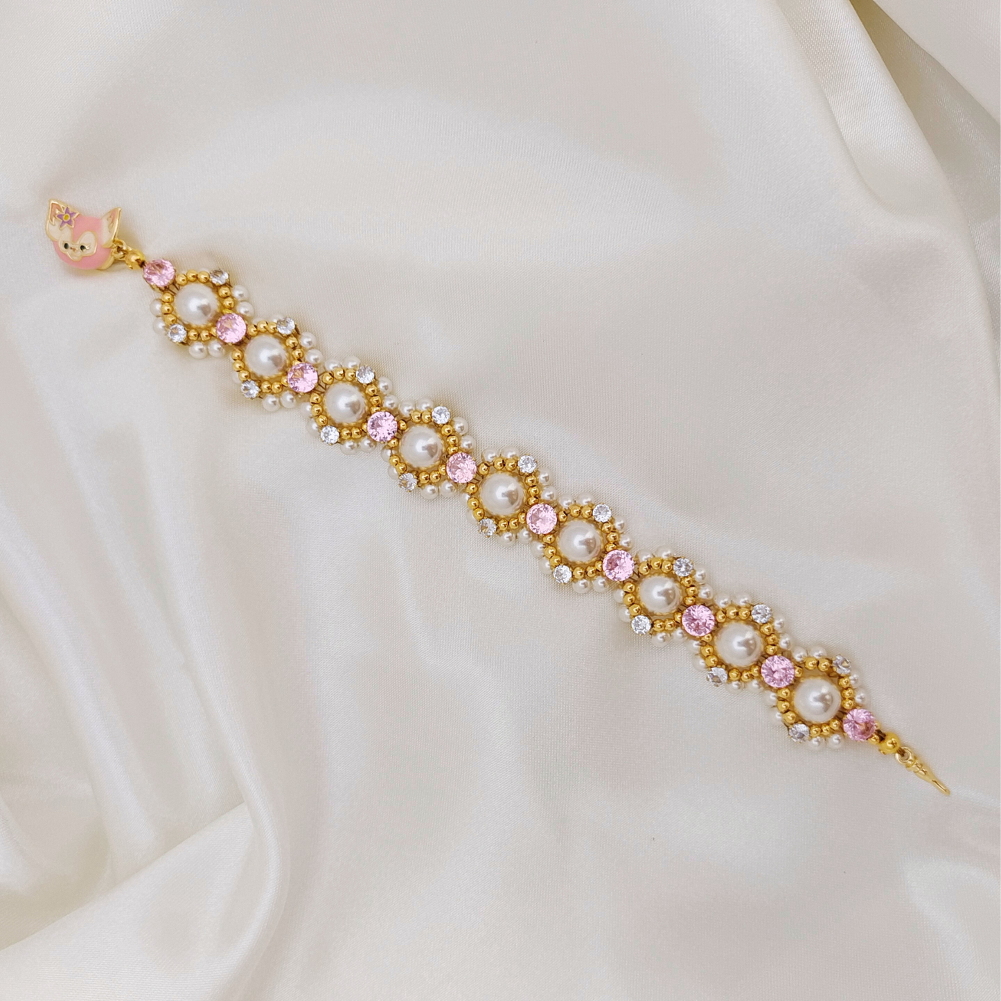 No.54 LinaBelle Inspired Premium Handmade Bracelet | Gold, Pink & Pearl | Finished Jewelry