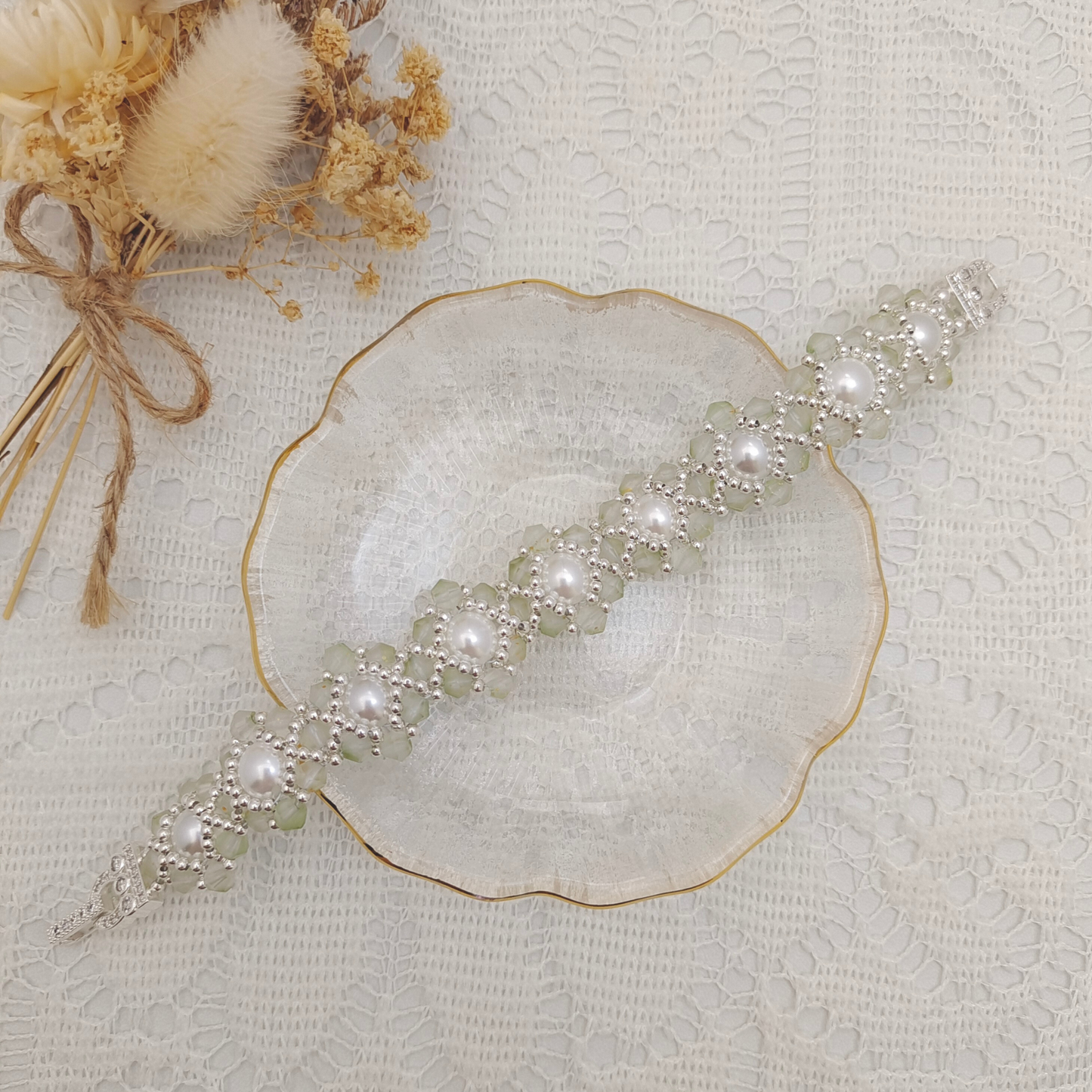 No.50 DIY Bracelet Kit – Summer Succulent with Pearls & Diamond Beads Handmade Bracelet Gft for Her