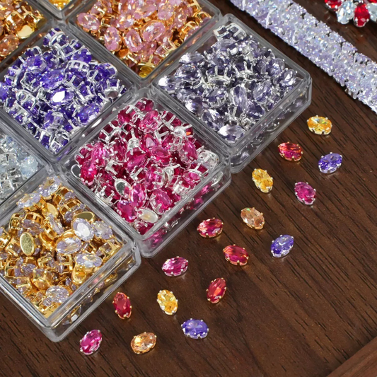 【A14】50pcs Oval-Cut CZ Spacer Beads – High-Color-Fast Gold Plated Alloy, Prong-Set, DIY Jewelry Supplies