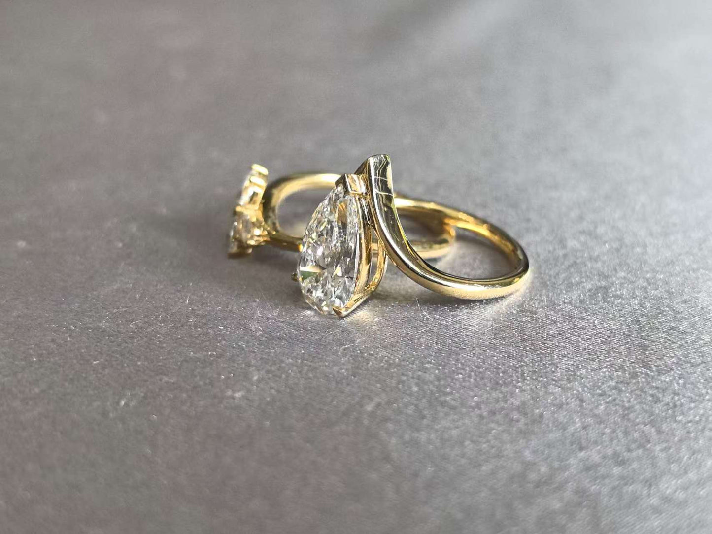 Pear Cut Diamond Ring with Floral Nest Band | Matching Set