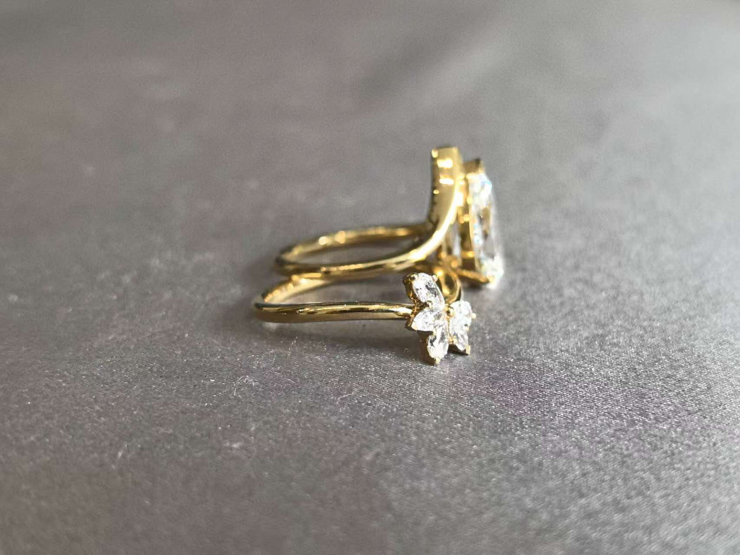 Pear Cut Diamond Ring with Floral Nest Band | Matching Set