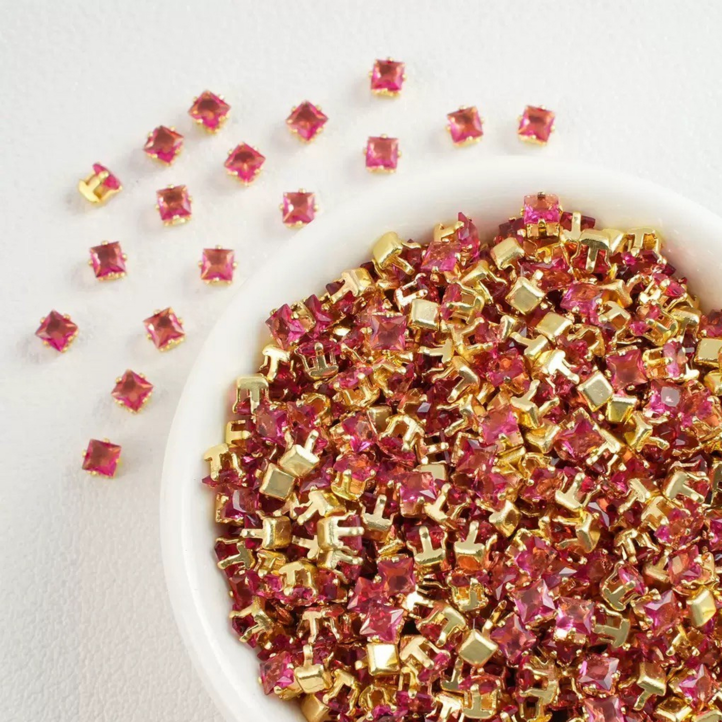 【A07】50pcs Square Zircon Beads – 3x3mm Gold-Claw DIY Spacer for Handmade Jewelry