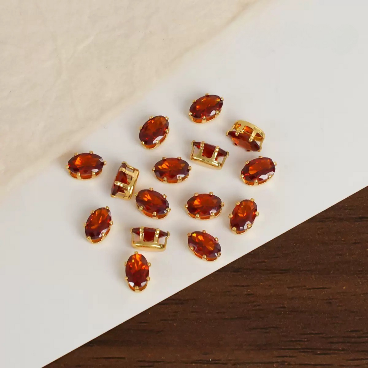 【A14】50pcs Oval-Cut CZ Spacer Beads – High-Color-Fast Gold Plated Alloy, Prong-Set, DIY Jewelry Supplies