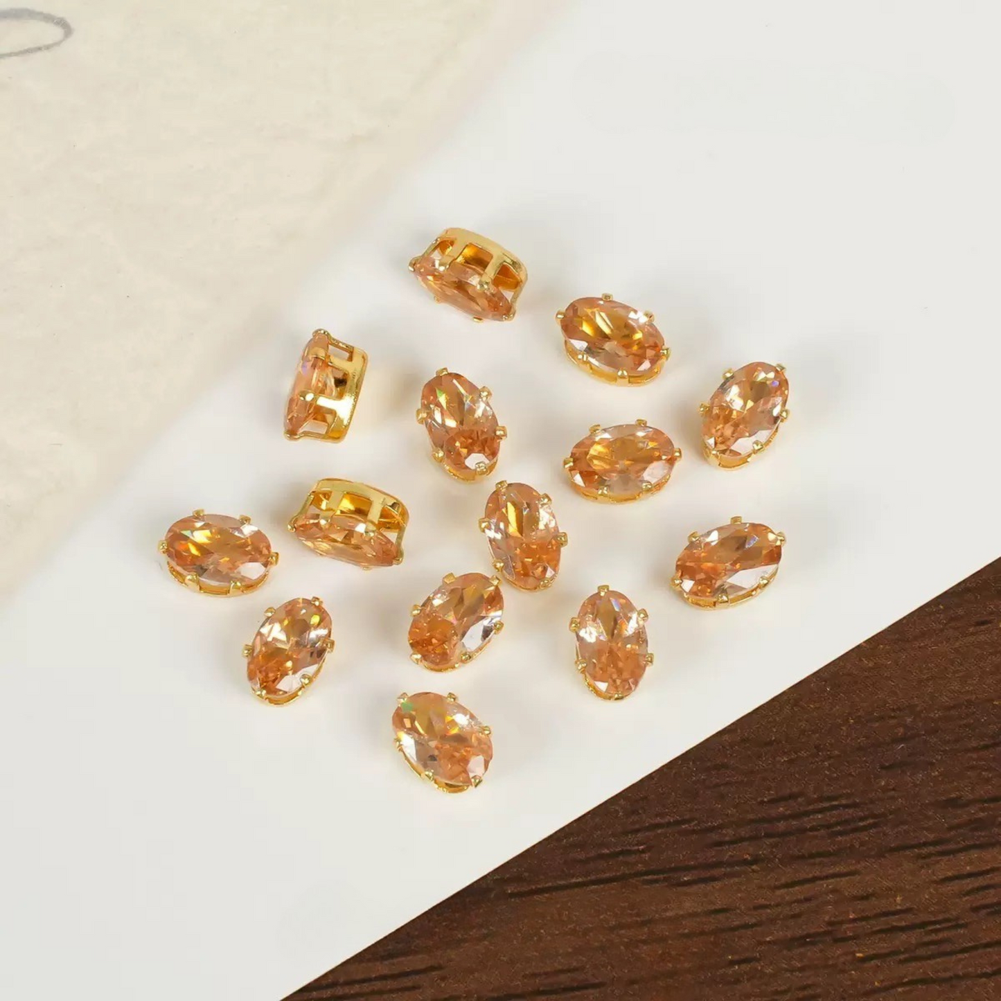 【A14】50pcs Oval-Cut CZ Spacer Beads – High-Color-Fast Gold Plated Alloy, Prong-Set, DIY Jewelry Supplies