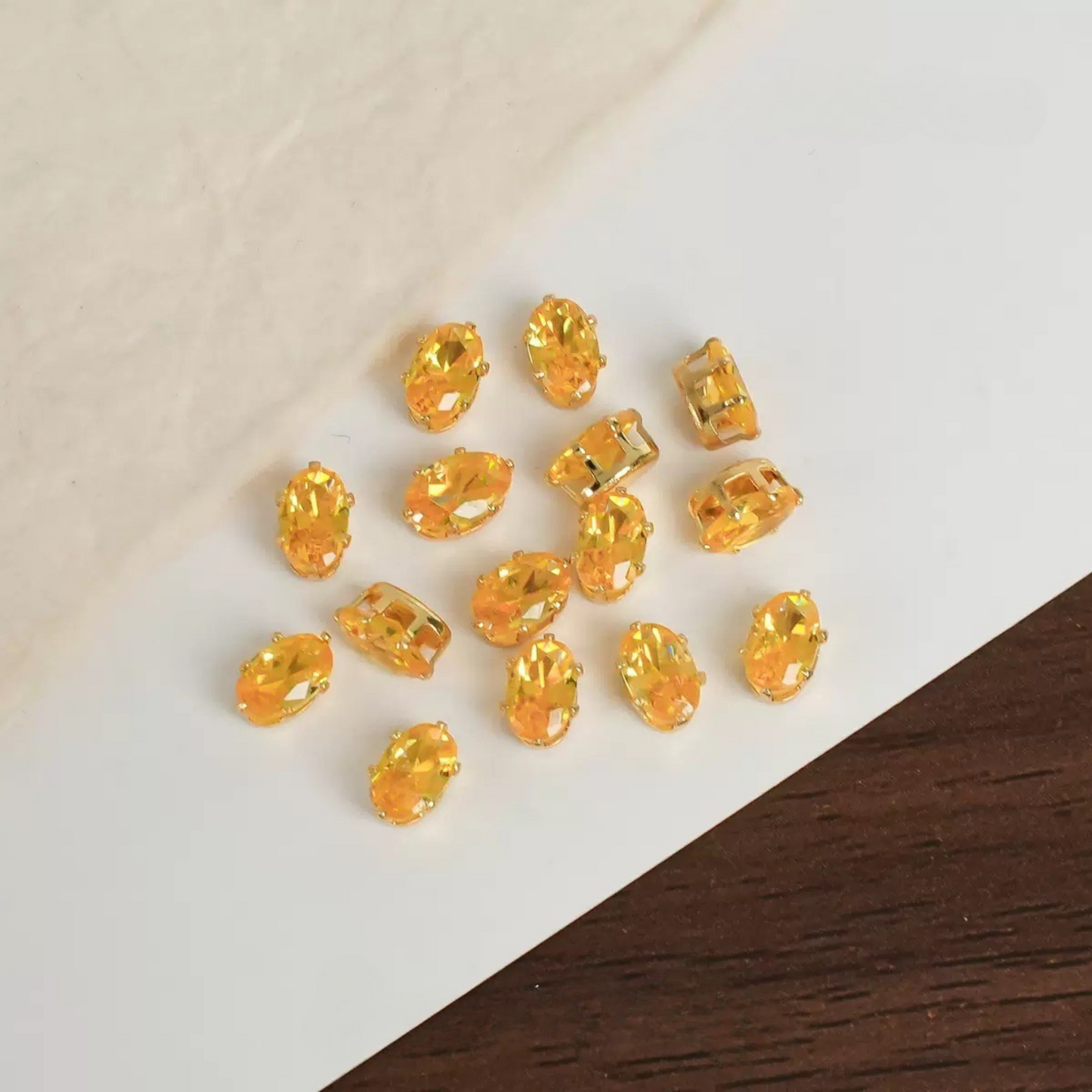 【A14】50pcs Oval-Cut CZ Spacer Beads – High-Color-Fast Gold Plated Alloy, Prong-Set, DIY Jewelry Supplies