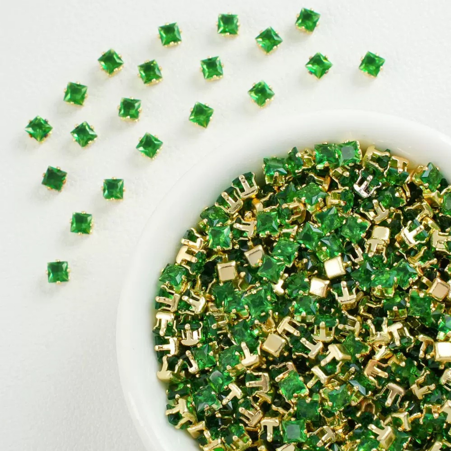 【A07】50pcs Square Zircon Beads – 3x3mm Gold-Claw DIY Spacer for Handmade Jewelry