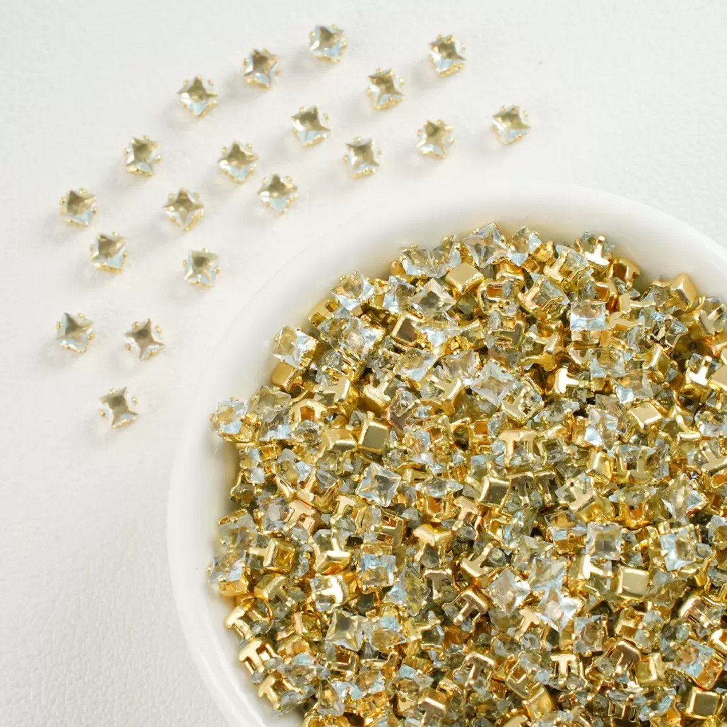 【A07】50pcs Square Zircon Beads – 3x3mm Gold-Claw DIY Spacer for Handmade Jewelry