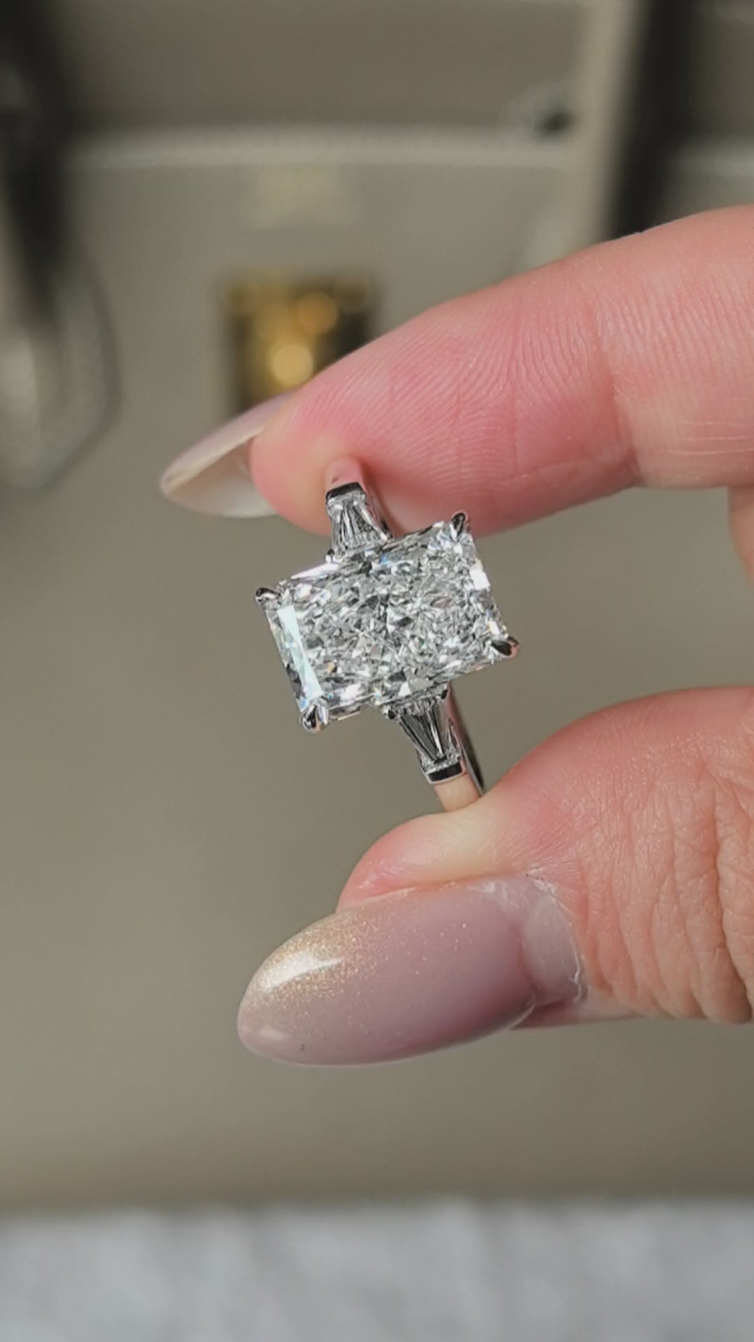 Radiant Cut Trilogy Ring | Baguette Sidestones | Geometric Brilliance | Lab-Grown Diamonds