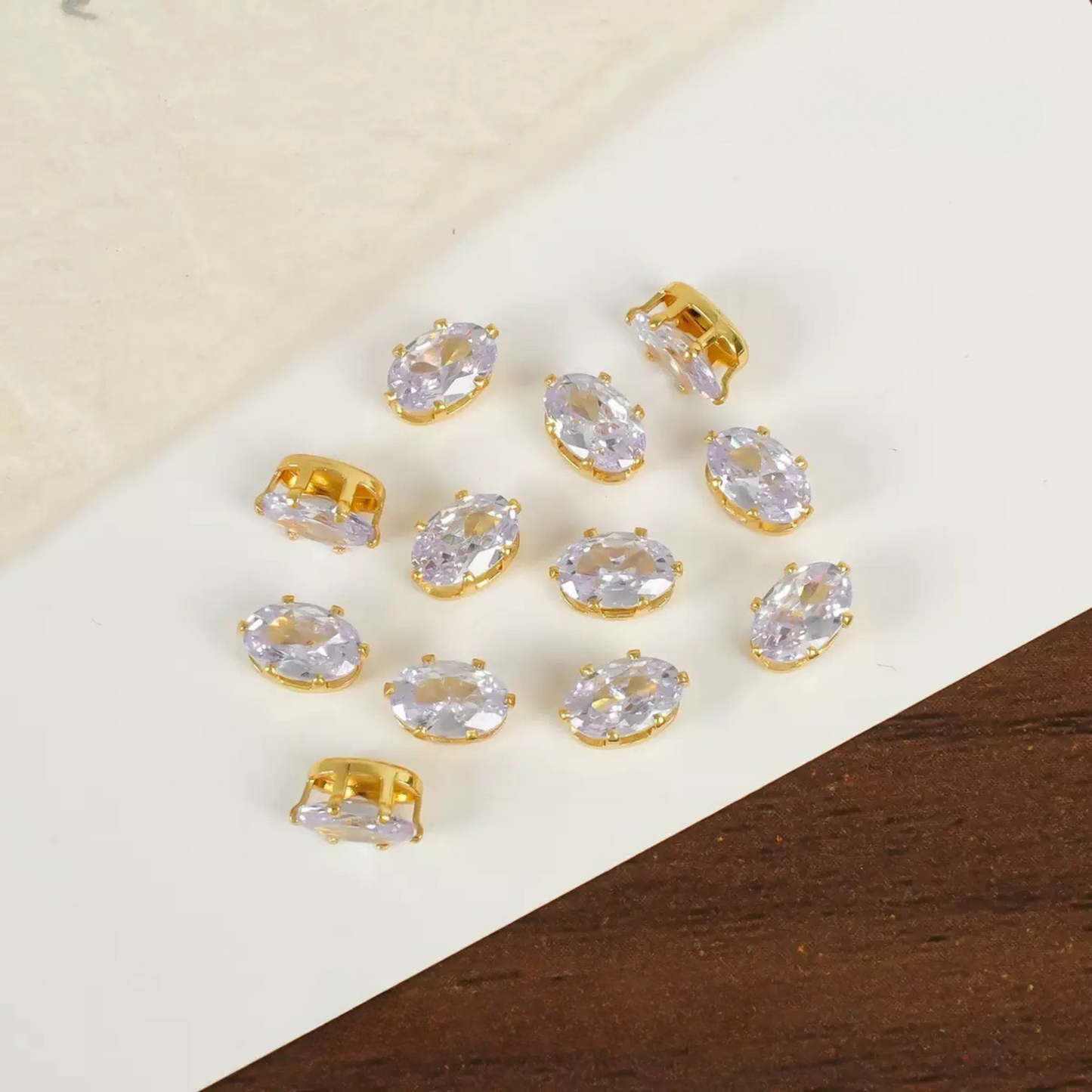 【A14】50pcs Oval-Cut CZ Spacer Beads – High-Color-Fast Gold Plated Alloy, Prong-Set, DIY Jewelry Supplies