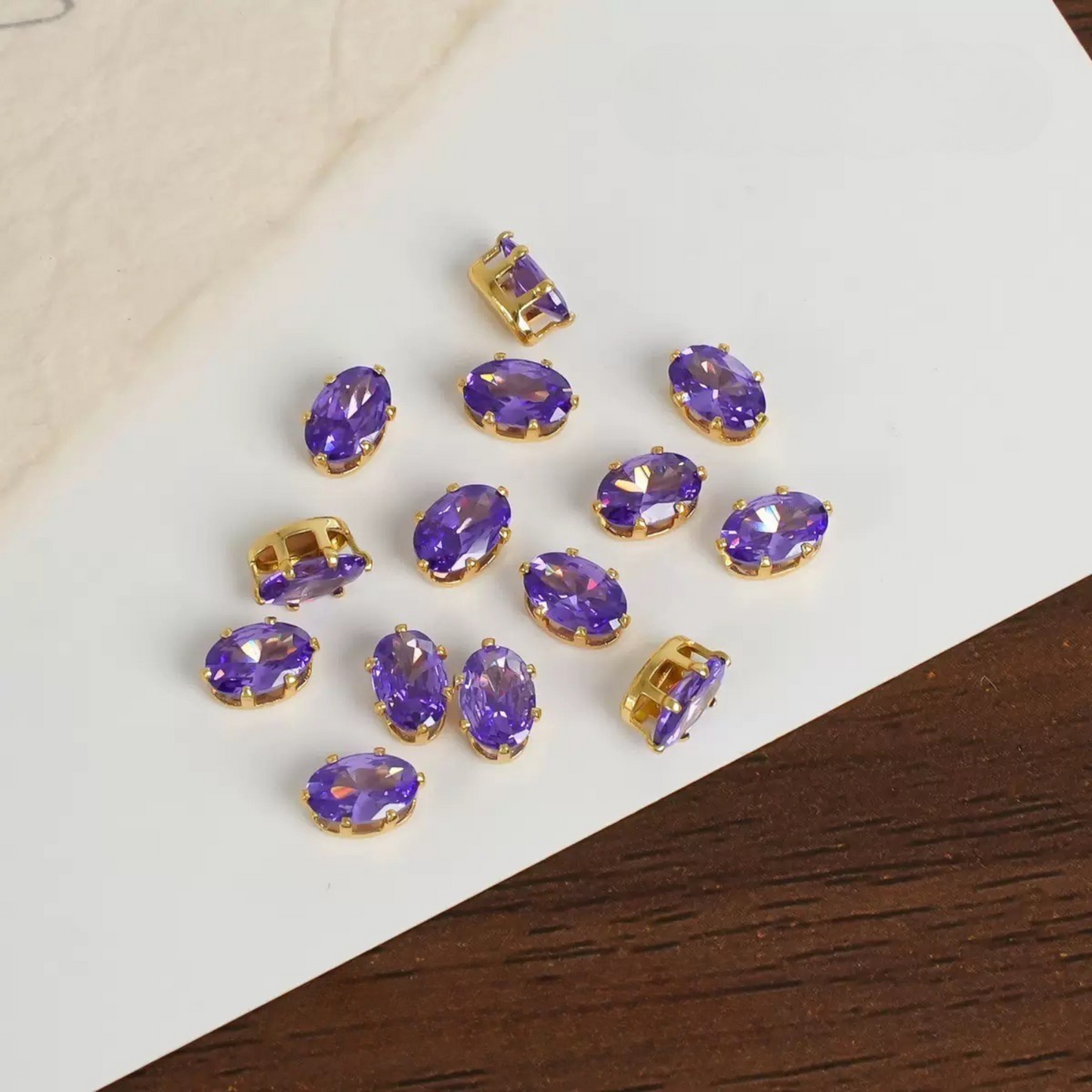 【A14】50pcs Oval-Cut CZ Spacer Beads – High-Color-Fast Gold Plated Alloy, Prong-Set, DIY Jewelry Supplies