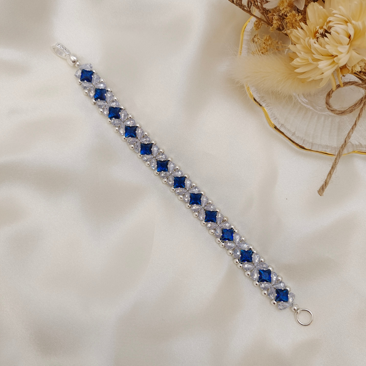 No.56 DIY Bracelet Kit – “Blue Danube” Square & Teardrop CZ Bead Set with Full Tutorial
