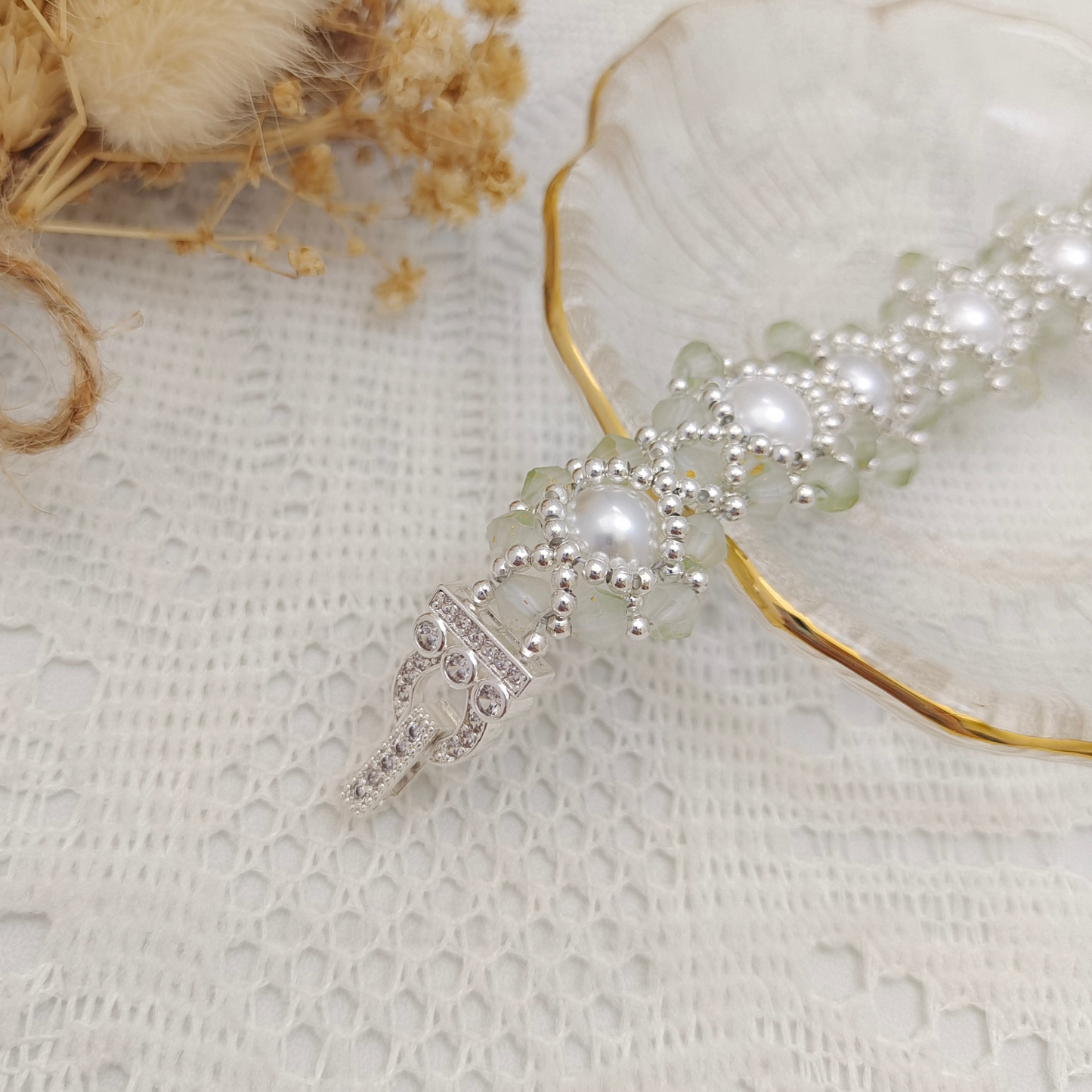 No.50 DIY Bracelet Kit – Summer Succulent with Pearls & Diamond Beads Handmade Bracelet Gft for Her