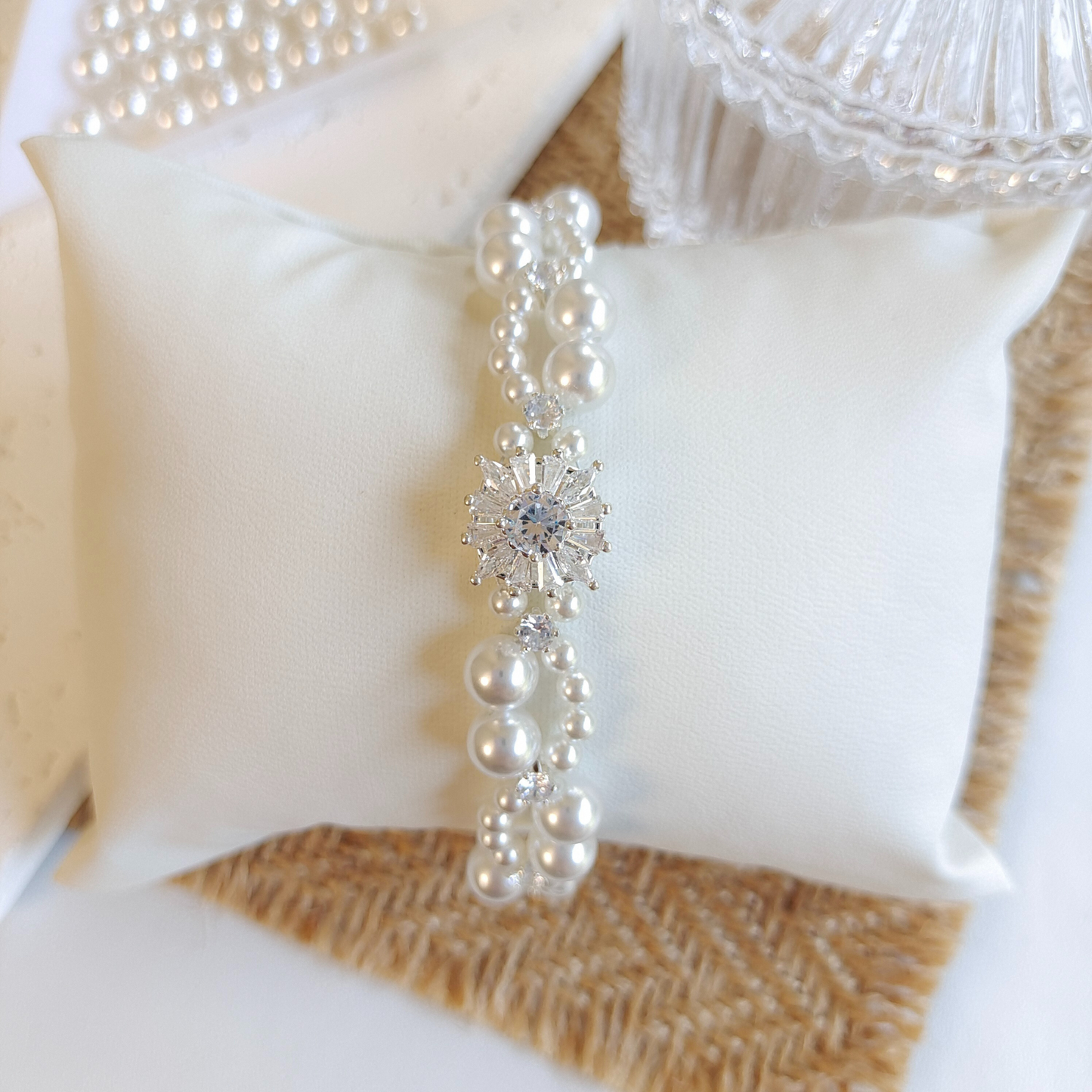 No.48 Dream Wedding Handmade Pearl & Zircon Bridal Bracelet – Elegant White