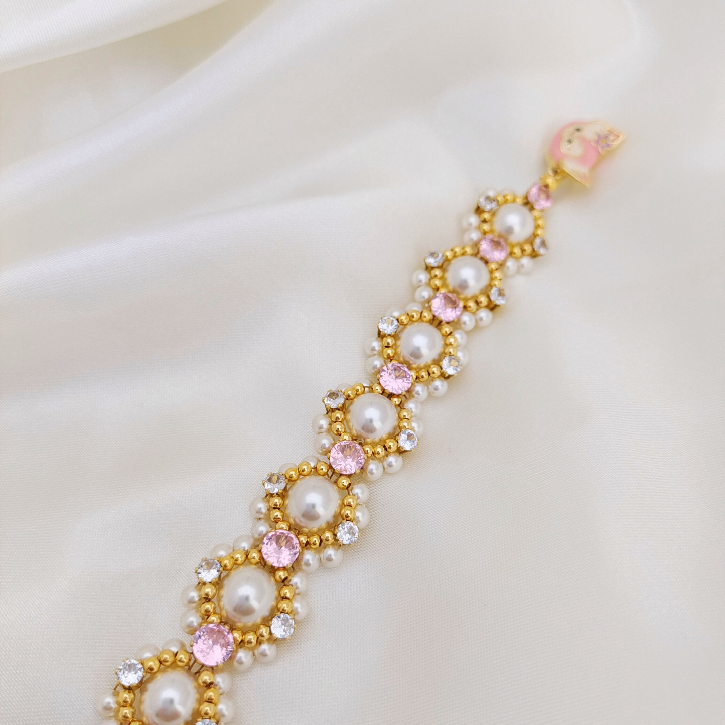 No.54 LinaBelle Inspired Premium Handmade Bracelet | Gold, Pink & Pearl | Finished Jewelry
