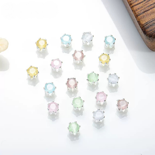 【C01】50pcs 4mm Round Cat’s Eye CZ Beads – Silver-Plated Prong-Set, DIY Jewelry Spacer Charms