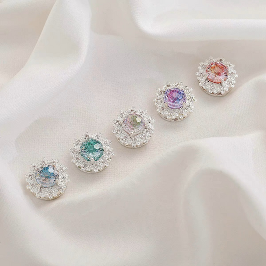 【S04】1PCS 16mm Peach Blossom Firework-Cut CZ Multi-Hole Spacer Bead – Silver-Plated, High-Color-Fast, DIY Jewelry Connector