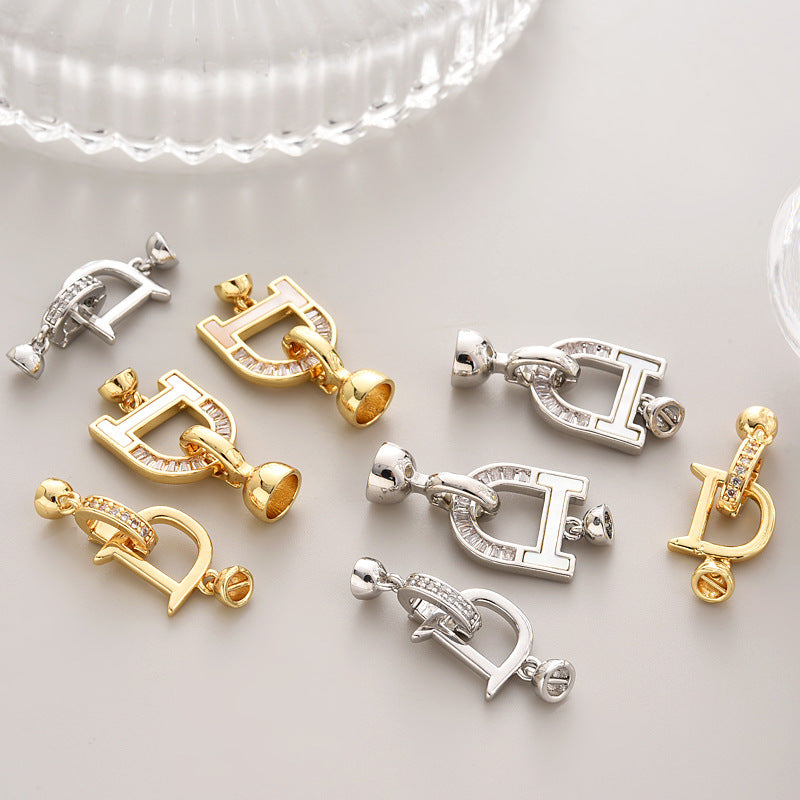 D-shape Paved CZs Clasp Set