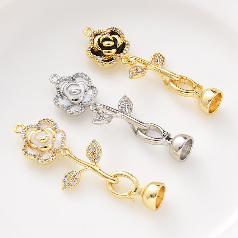 Enamel Camellia Clasp Set