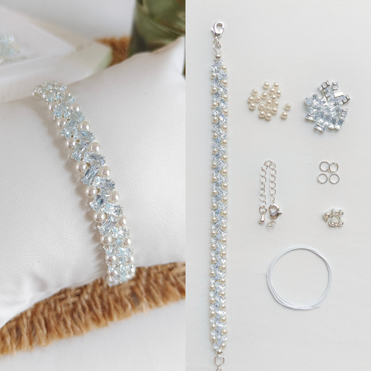 No.10 Frozen-Inspired Elsa DIY Bracelet Kit – Ice Blue CZ, Pearls, Lollipop Charms