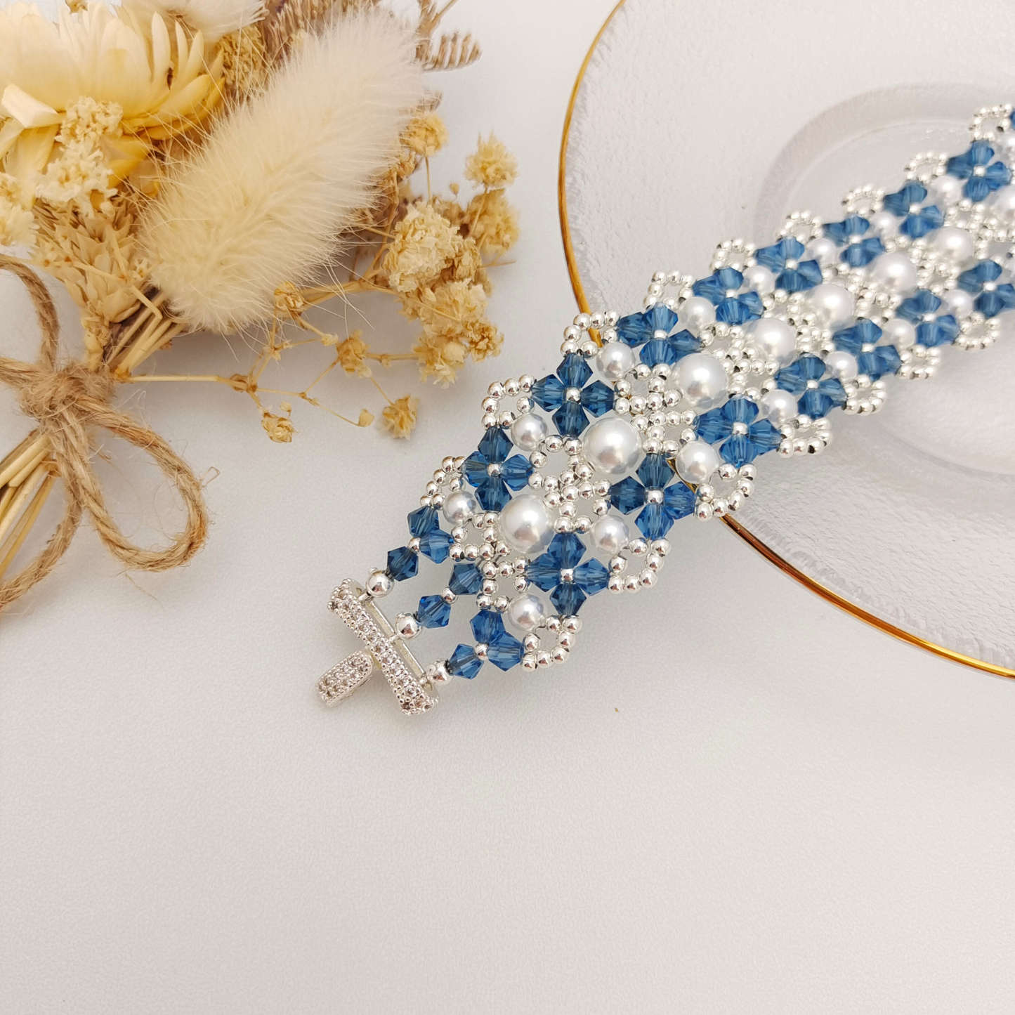 No.54 DIY Bracelet Kit – “French Lace” Beaded Pearl & Crystal Bracelet with 3-Row Clasp