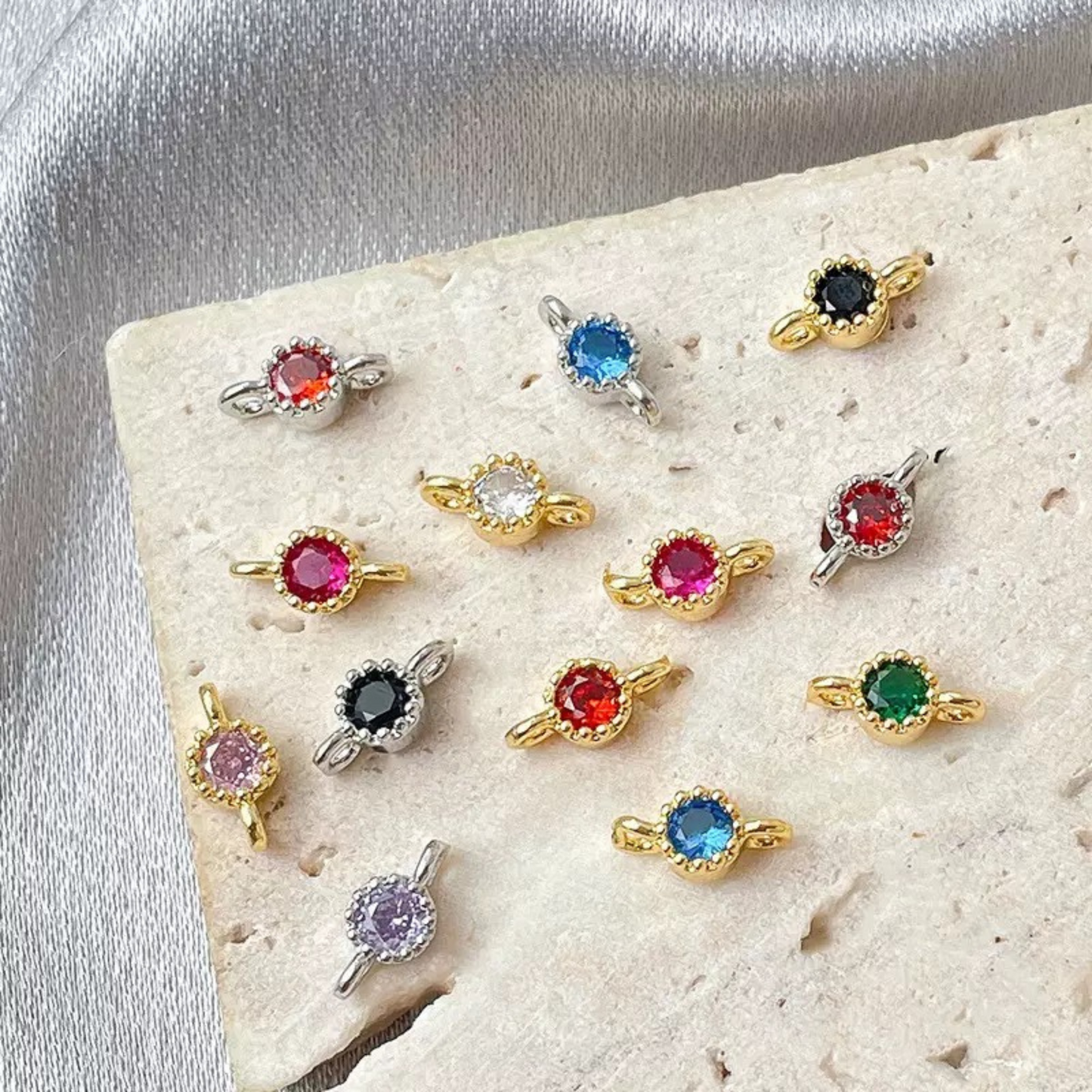 【E01】10pcs 4mm Double-Hole CZ Spacer Beads – Gold Plated, High-Color-Fast, DIY Jewelry Connectors