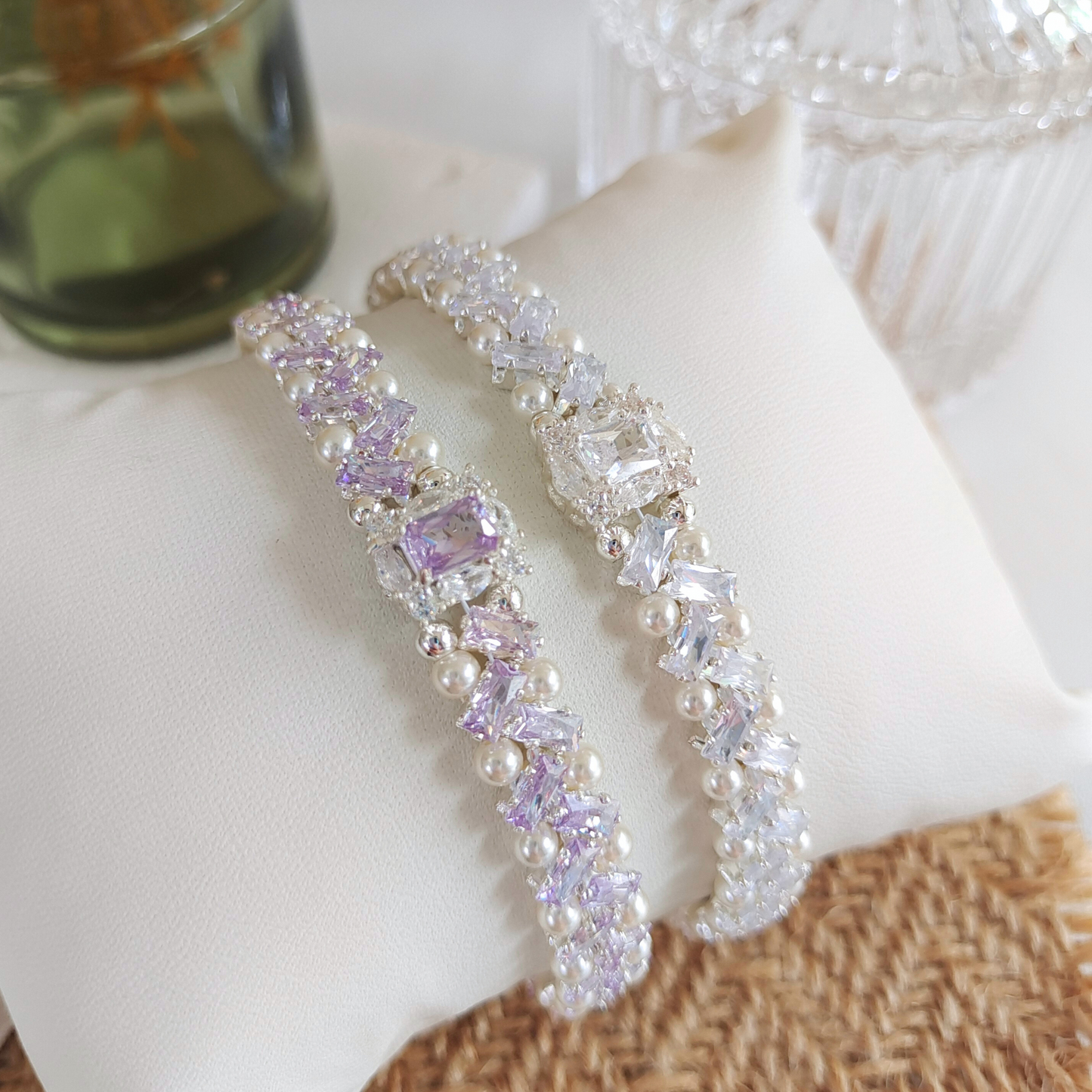 No.40 Frozen-Inspired Elsa Plus Handmade Bracelet – Ice Blue CZ & Faux Pearls, Ready to Wear