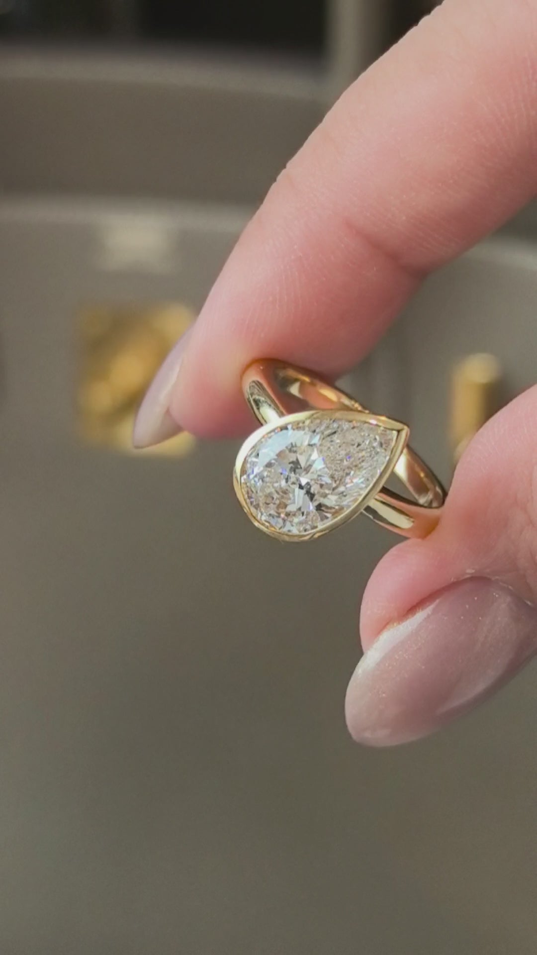 Bezel Set Pear Cut Lab Grown Diamond Ring | Modern Secure Setting