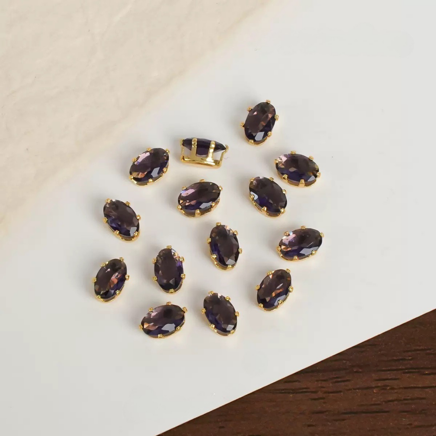 【A14】50pcs Oval-Cut CZ Spacer Beads – High-Color-Fast Gold Plated Alloy, Prong-Set, DIY Jewelry Supplies