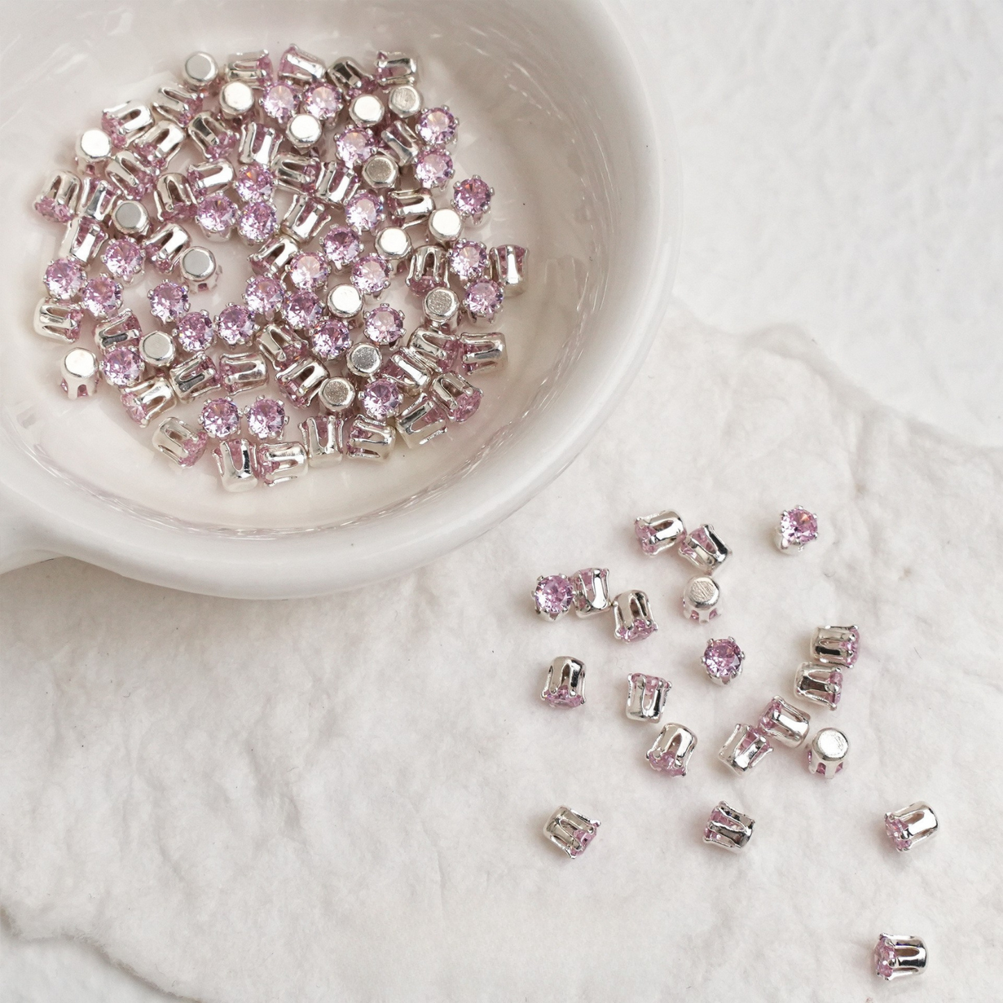 【A02】 50pcs 3mm Round Zircon Beads – Silver-Claw Rhinestones for DIY Handmade Jewelry