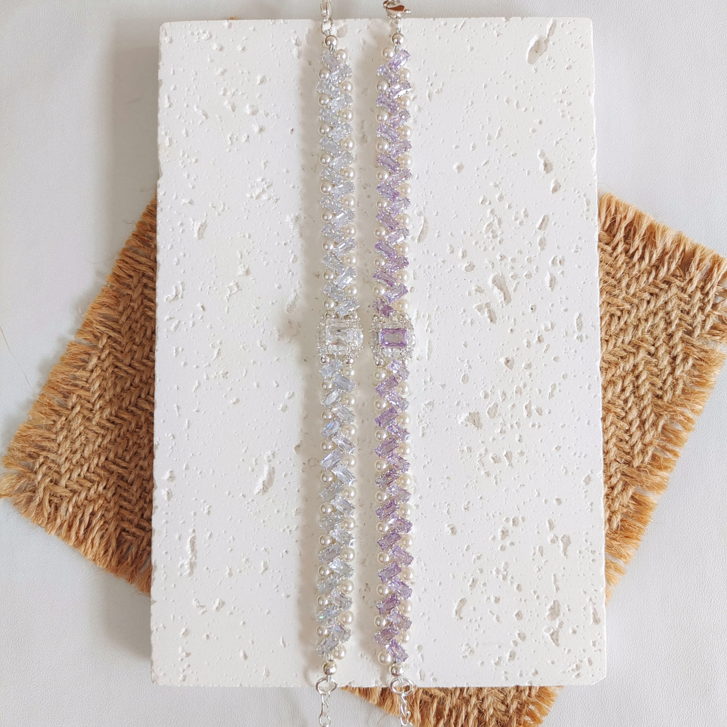 No.40 Frozen-Inspired Elsa Plus Handmade Bracelet – Ice Blue CZ & Faux Pearls, Ready to Wear