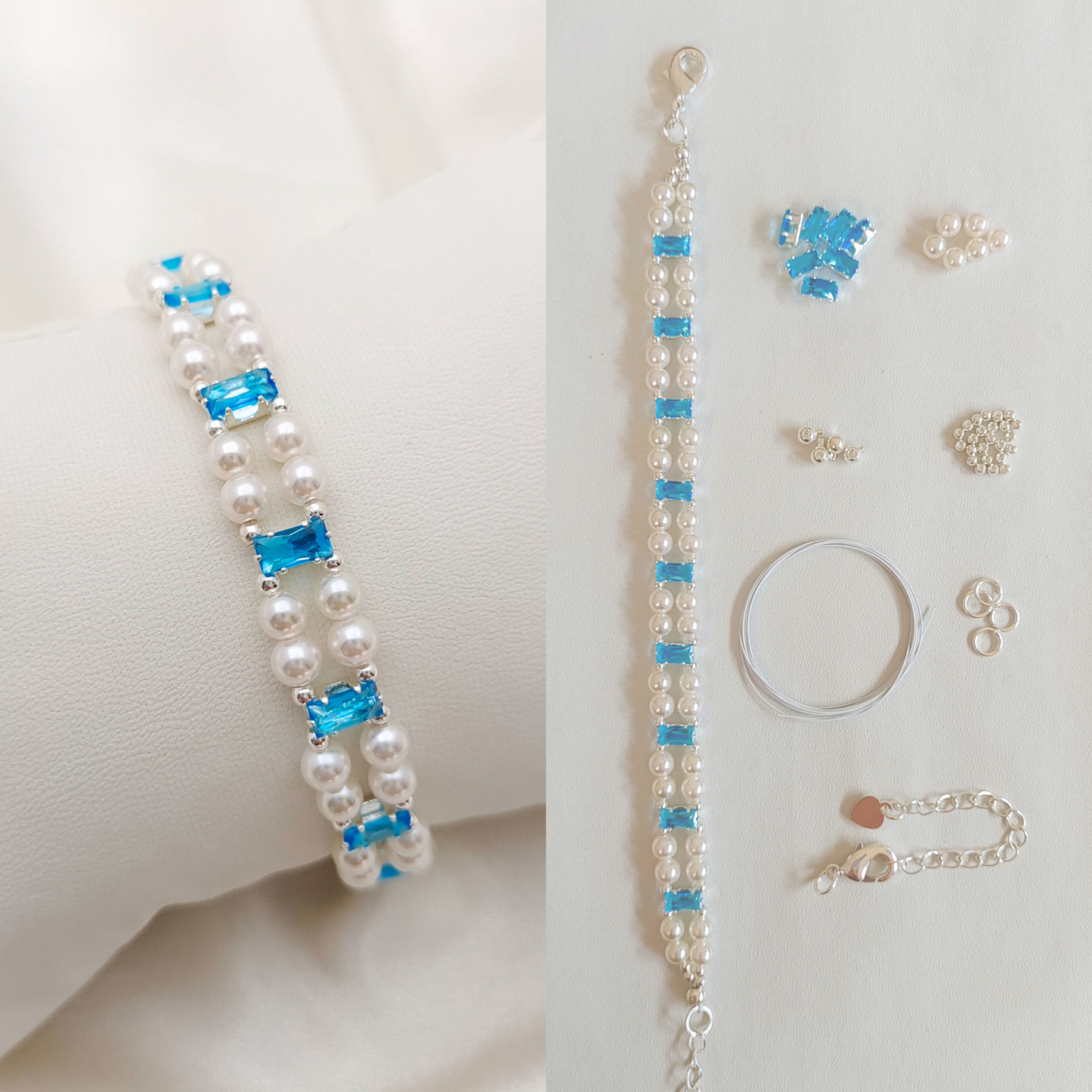 No.12 Celestial Pearl Link DIY Bracelet Kit | Aquamarine Zircon & Pearl | Includes Tutorial