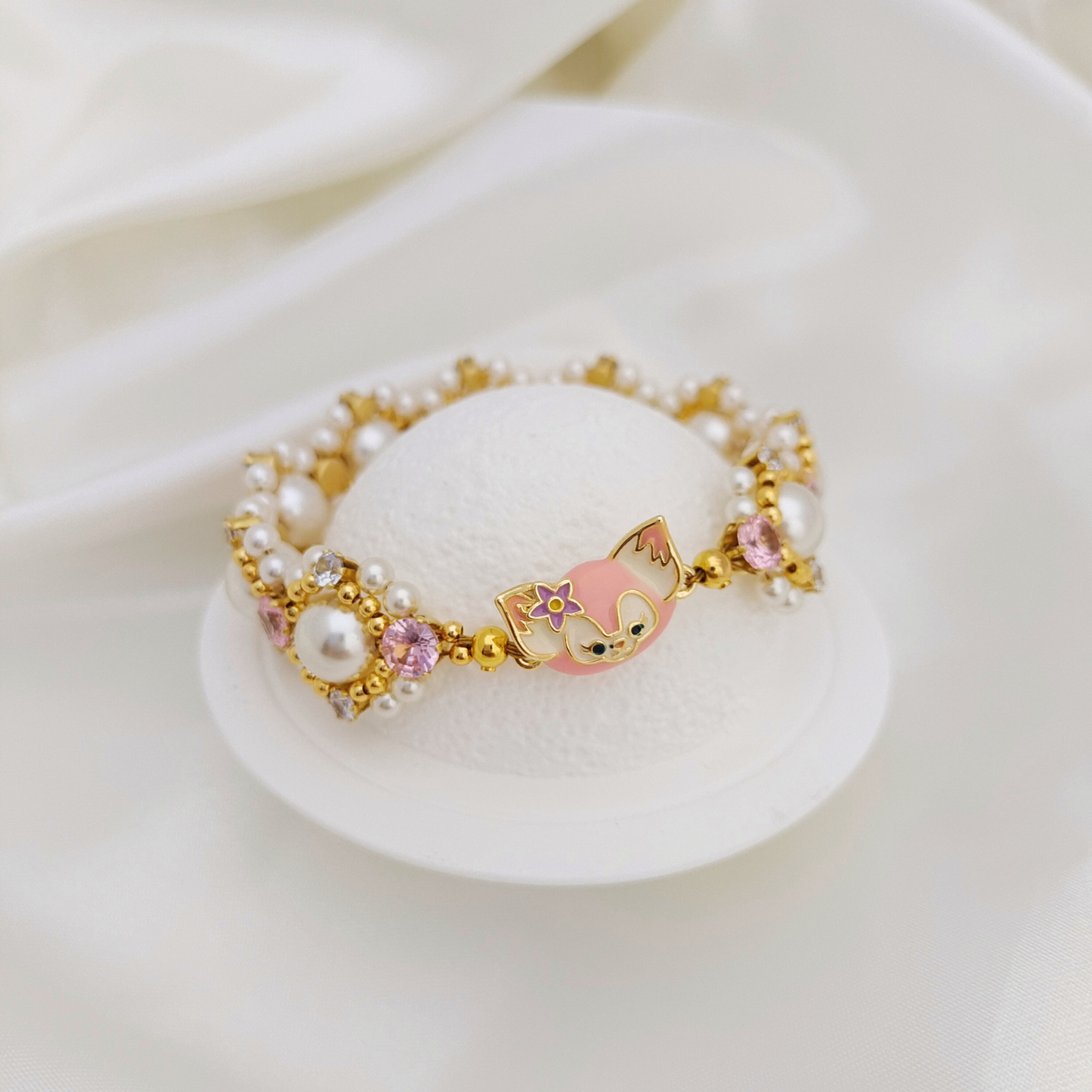No.54 LinaBelle Inspired Premium Handmade Bracelet | Gold, Pink & Pearl | Finished Jewelry