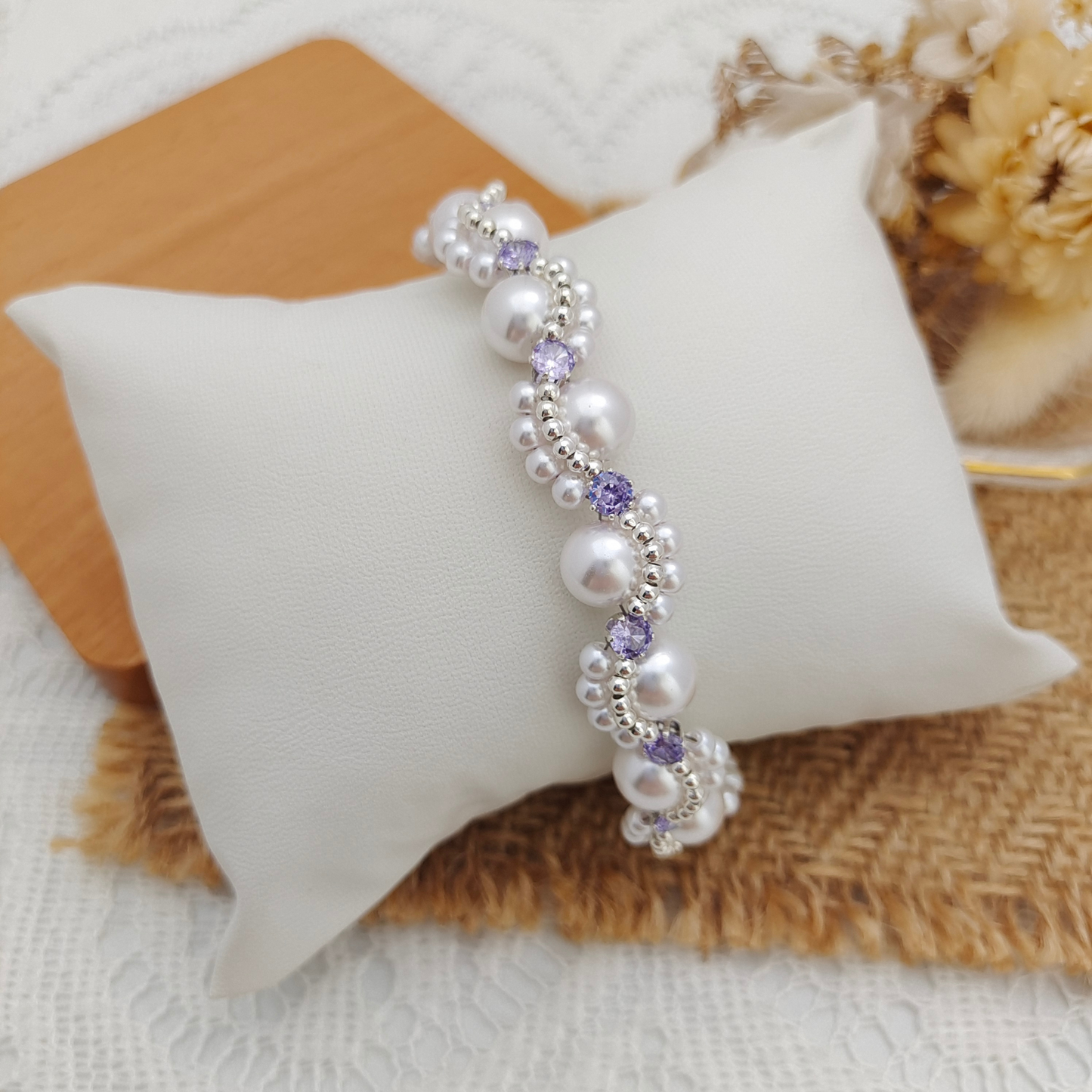 【No.65】DIY Bracelet Kit – Nebula with 8mm Pearls & CZ Beads