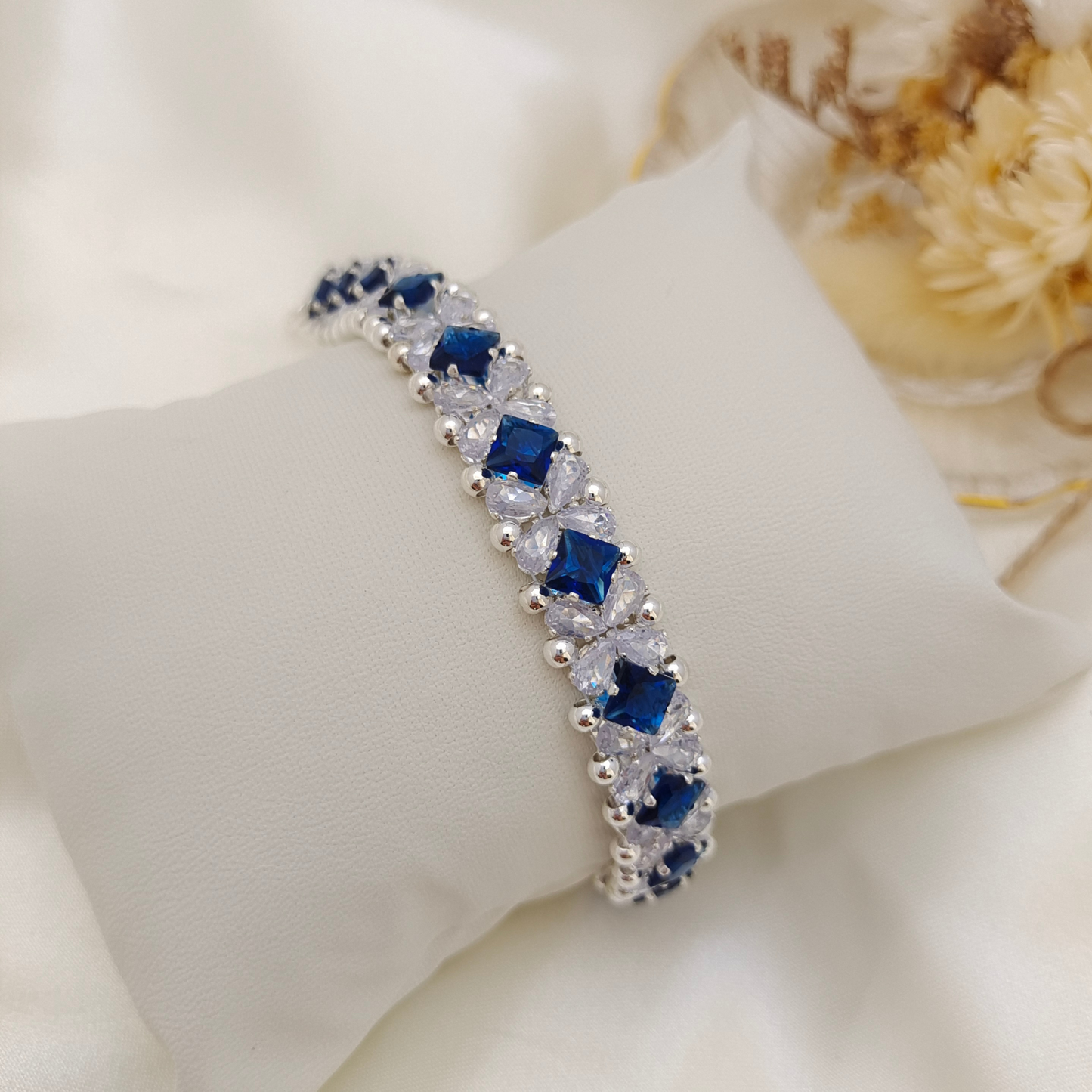 No.56 DIY Bracelet Kit – “Blue Danube” Square & Teardrop CZ Bead Set with Full Tutorial