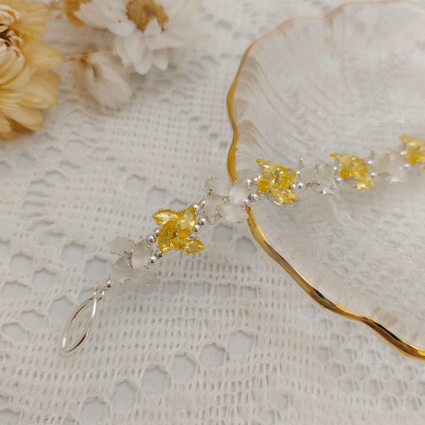 No.51 DIY Bracelet Kit – “Pinwheel” Crystal & Cat Eye Marquise Bead Set with Tutorial