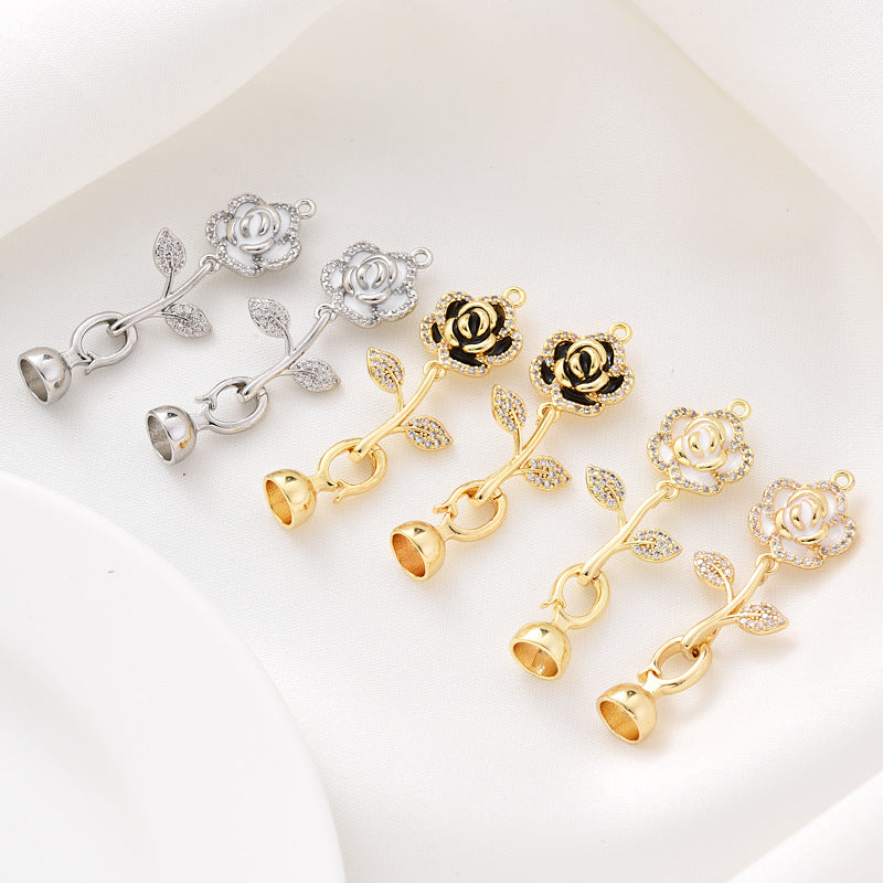 Enamel Camellia Clasp Set