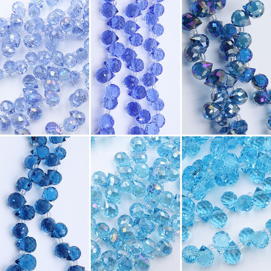 Premium 8MM Teardrop Faceted Beads - Blue Family