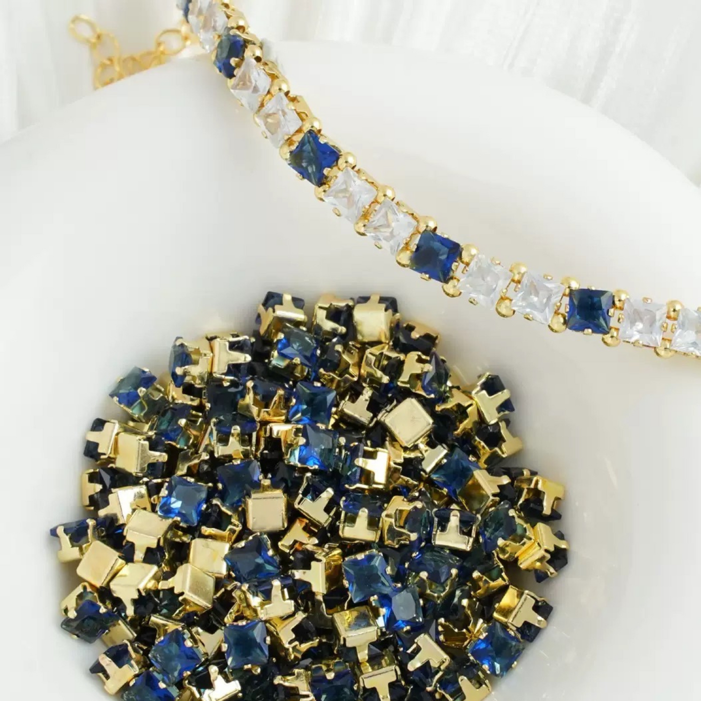 【A09】50pcs Square Zircon Beads – 4x4mm Gold-Claw DIY Spacer for Handmade Jewelry