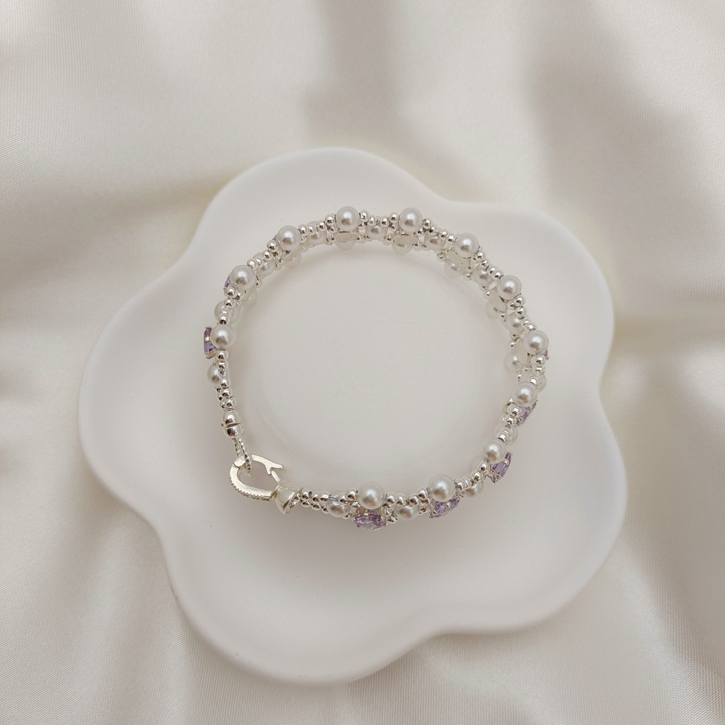 No.62 LilacPearl DIY Bracelet Kit – Purple CZ, Pearl & Silver Seed Beads, Complete Tutorial Included