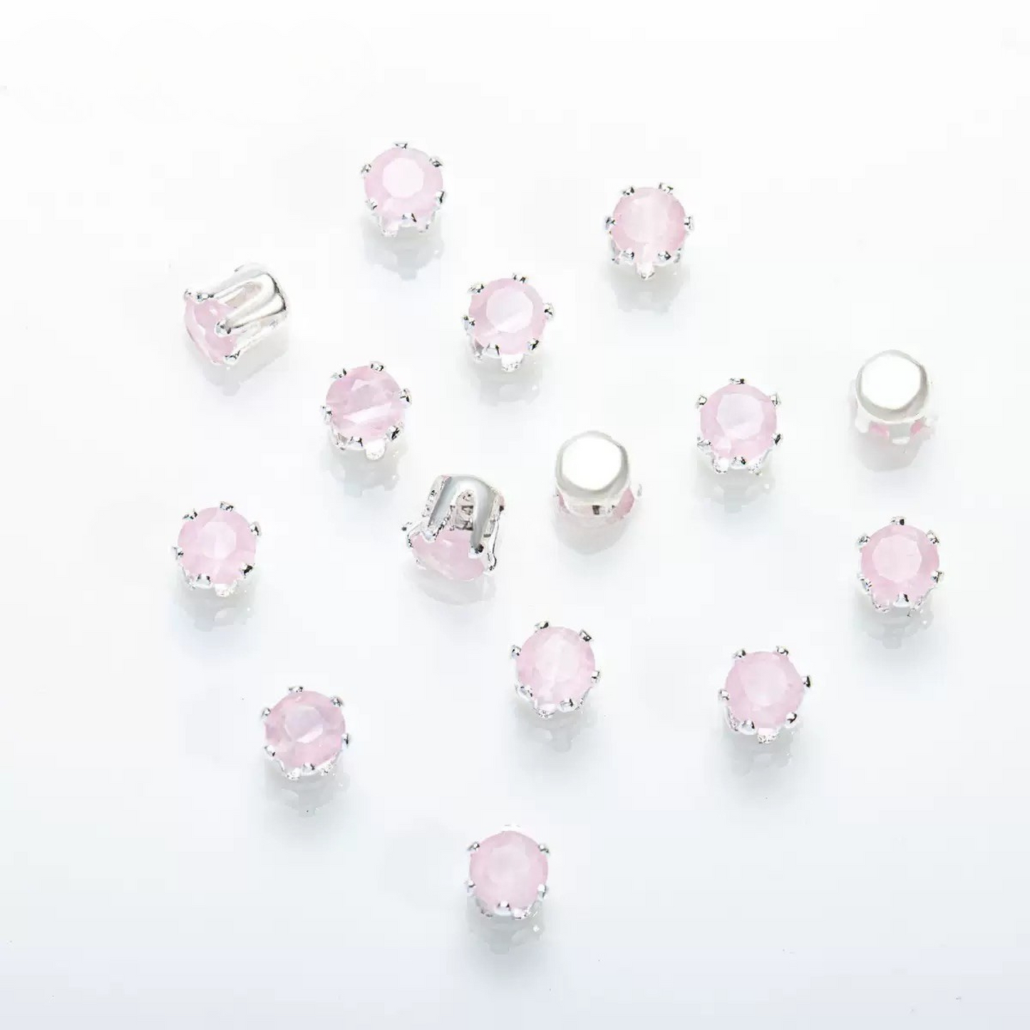 【C01】50pcs 4mm Round Cat’s Eye CZ Beads – Silver-Plated Prong-Set, DIY Jewelry Spacer Charms