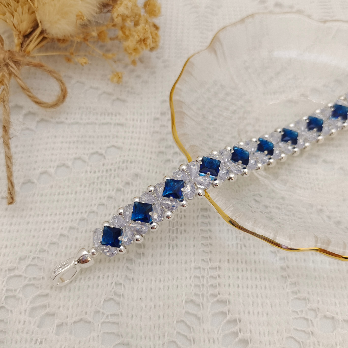 No.56 DIY Bracelet Kit – “Blue Danube” Square & Teardrop CZ Bead Set with Full Tutorial