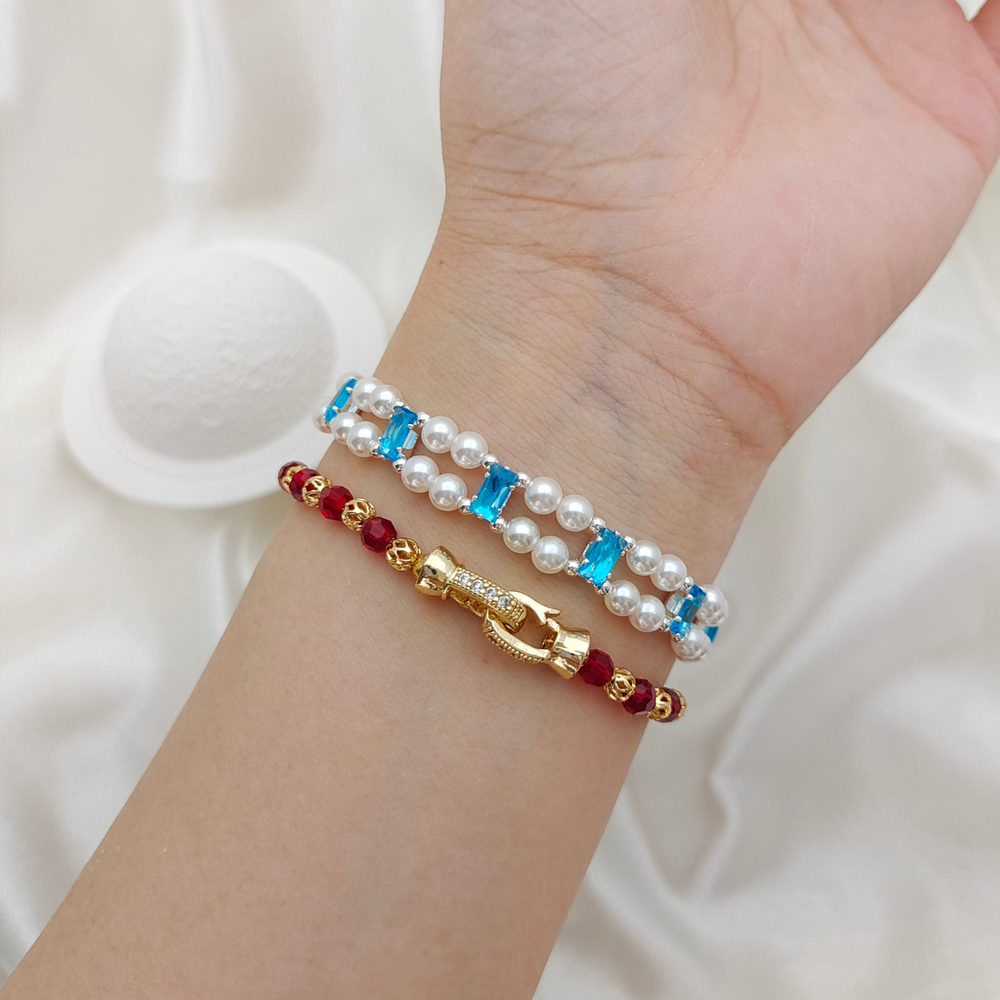 No.12 Celestial Pearl Link DIY Bracelet Kit | Aquamarine Zircon & Pearl | Includes Tutorial