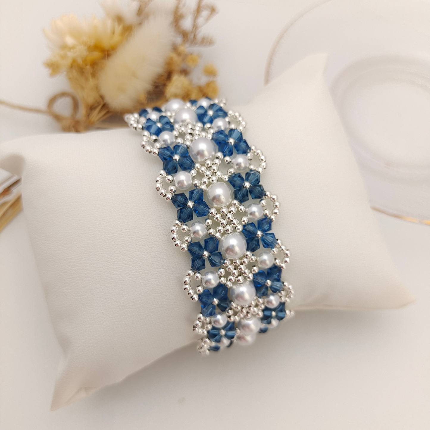 No.54 DIY Bracelet Kit – “French Lace” Beaded Pearl & Crystal Bracelet with 3-Row Clasp