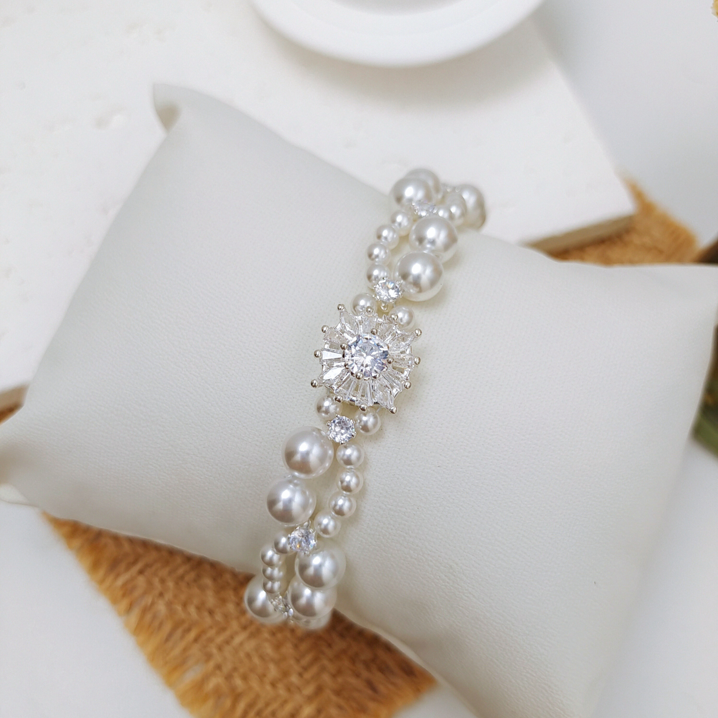 No.48 Dream Wedding Handmade Pearl & Zircon Bridal Bracelet – Elegant White