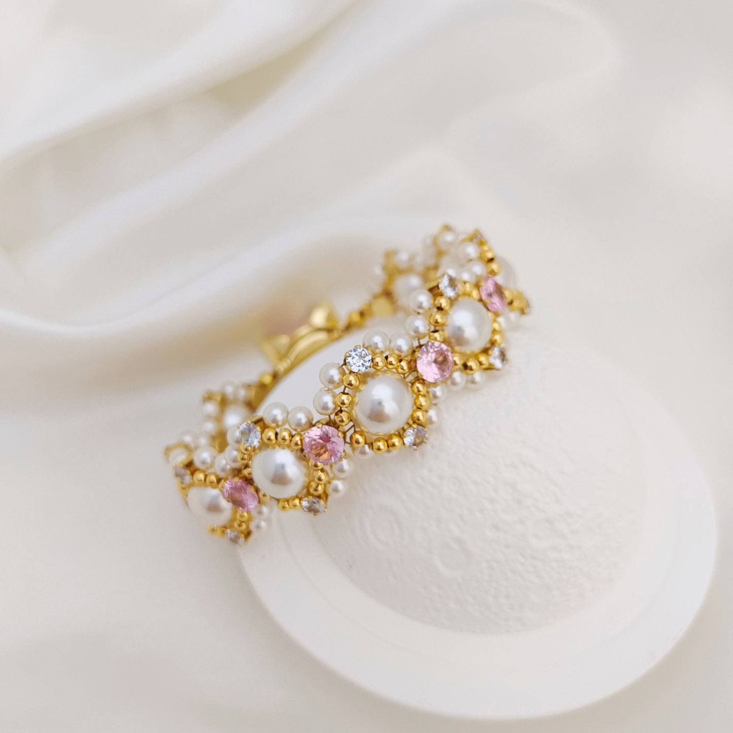 No.54 LinaBelle Inspired Premium Handmade Bracelet | Gold, Pink & Pearl | Finished Jewelry
