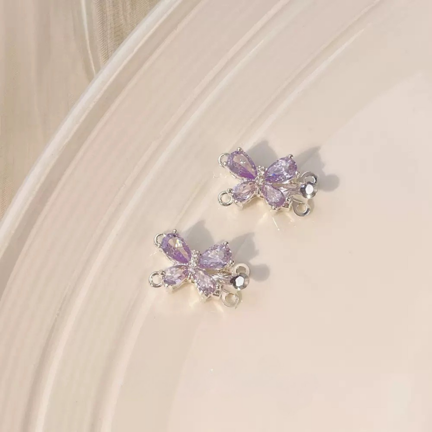 【B05】Butterfly Insert Clasp – 18K Gold/Silver Plated, Purple/Pink Cubic Zirconia, DIY Jewelry Connector